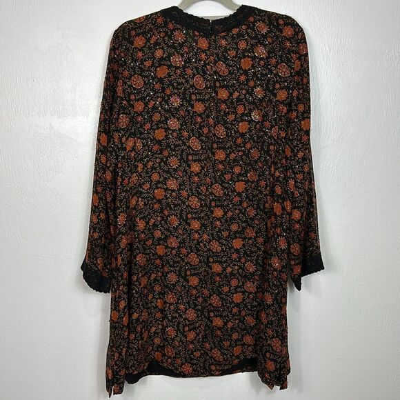 Caroline Charles Boho Vintage Silk Floral Print Beaded Dress Size 16-20 - Picture 3 of 9